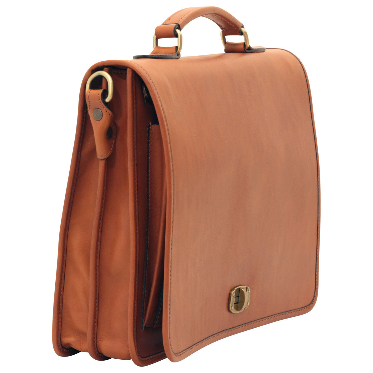Cowhide Leather Full Length Flap Briefcase - Brown Colonial
