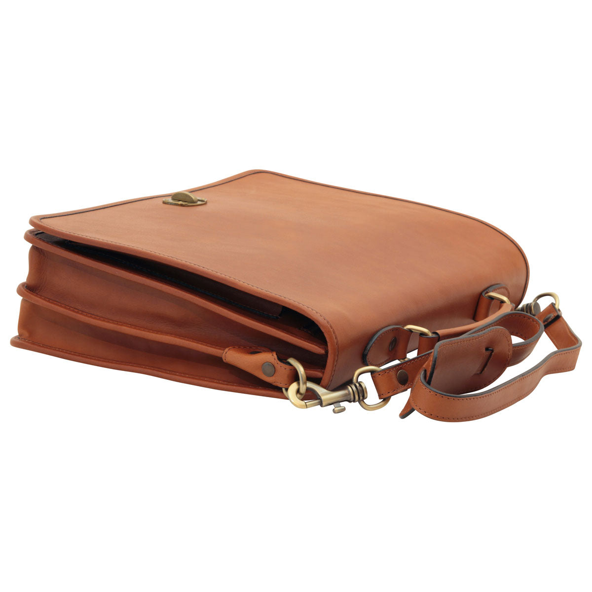 Cowhide Leather Full Length Flap Briefcase - Brown Colonial