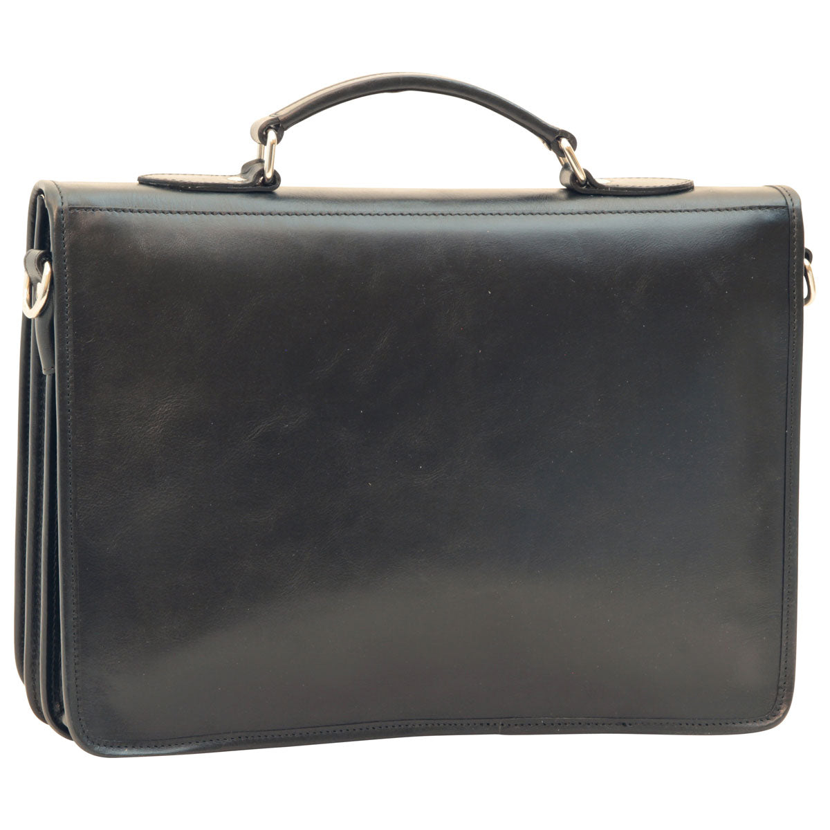 Cowhide Leather Full Length Flap Briefcase - Black