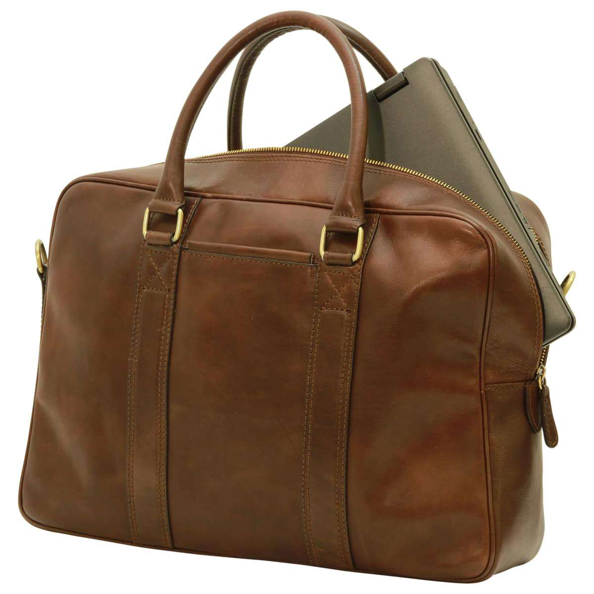 Soft Calfskin Leather Briefcase - Dark Brown
