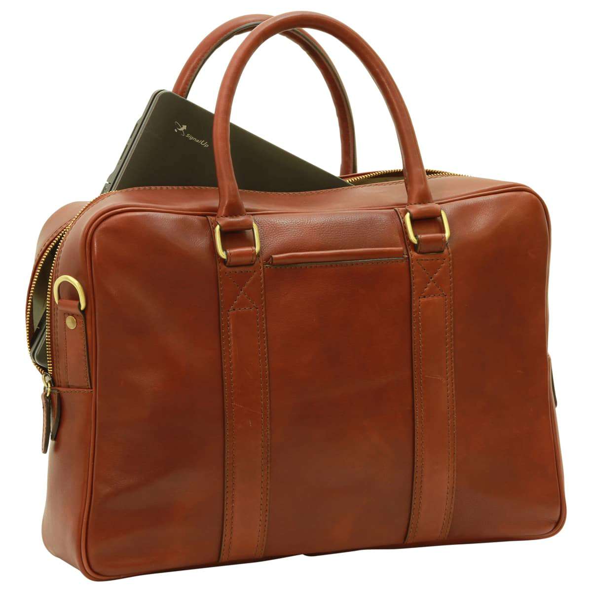Soft Calfskin Leather Briefcase - Brown