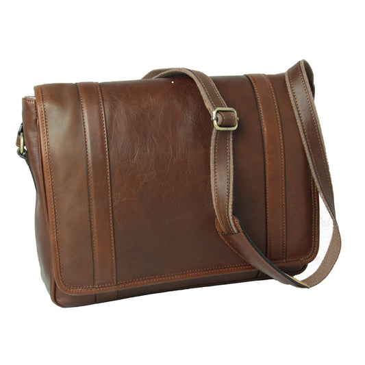 Soft Calfskin Leather Messenger Bag - Chestnut
