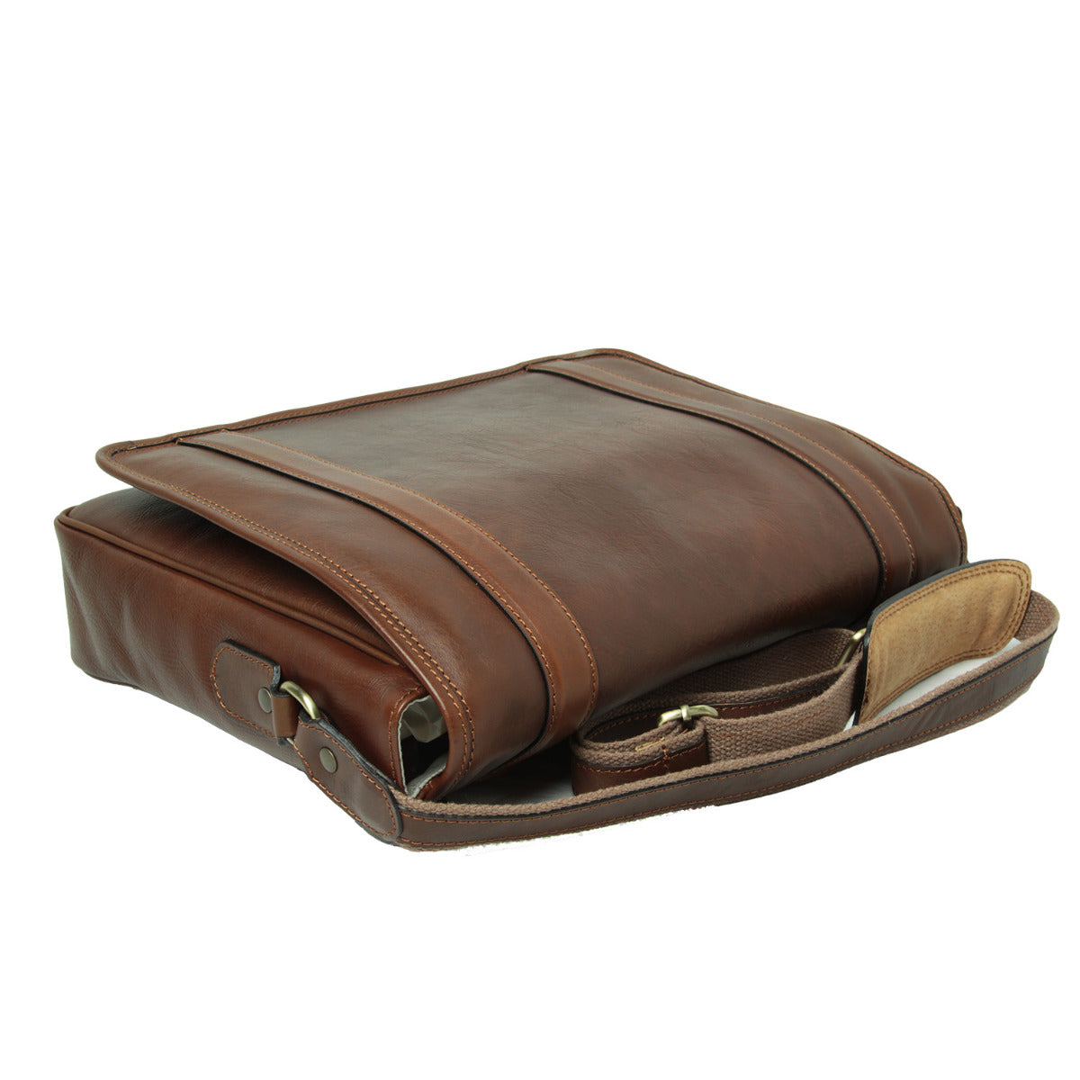 Soft Calfskin Leather Messenger Bag - Chestnut