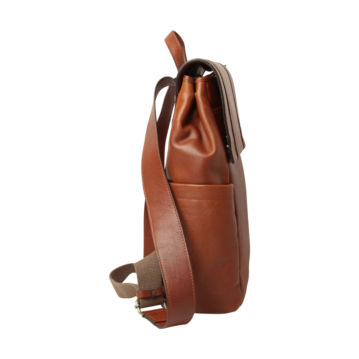 Soft Calfskin Leather Laptop Backpack With Backside Troller Strap -Teak