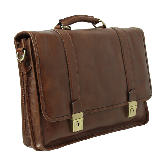 Calfskin Leather Briefcase-Chestnut