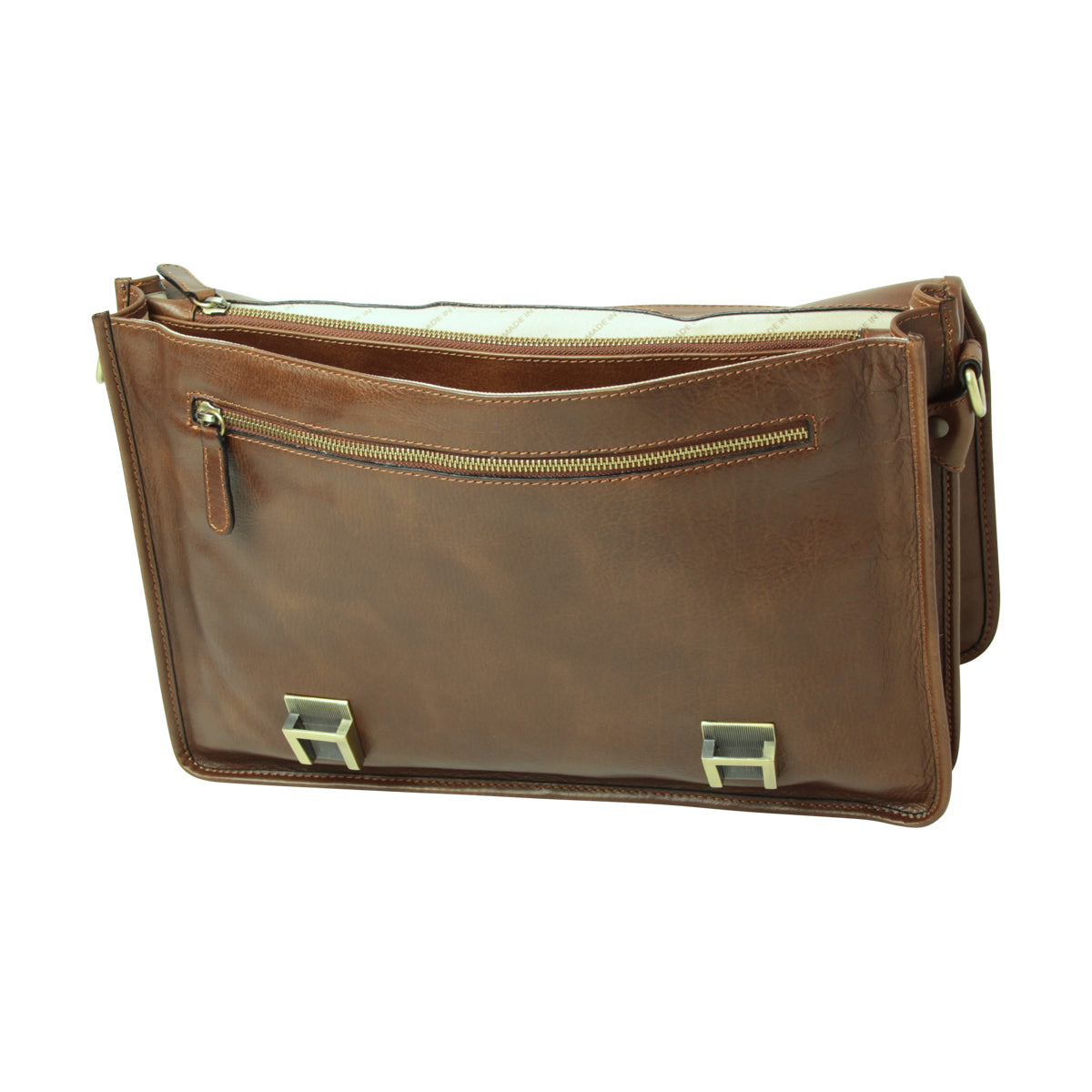 Calfskin Leather Briefcase-Chestnut