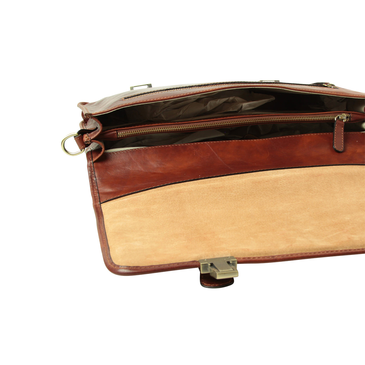Soft Calfskin Leather Briefcase With Shoulder Strap - Brown