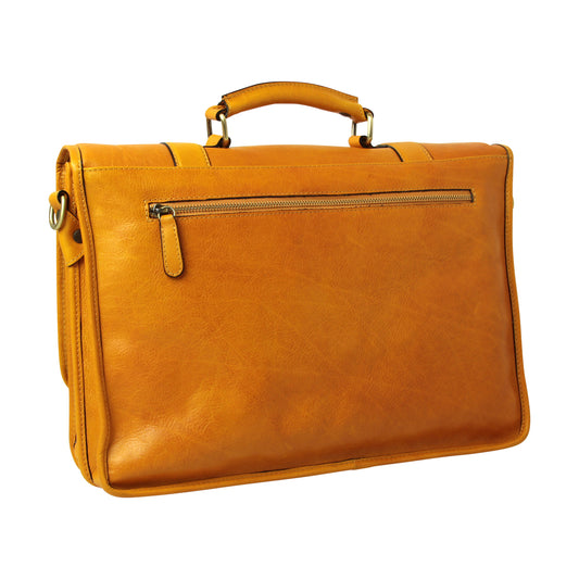 Soft Calfskin Leather Briefcase-Ochre