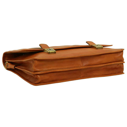 Soft Calfskin Leather Briefcase With Shoulder Strap - Gold