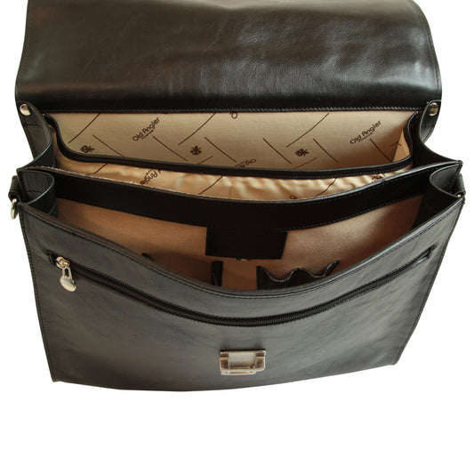 Leather Laptop Briefcase - Black