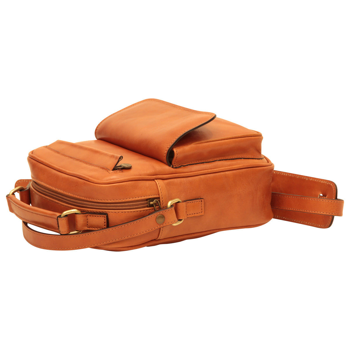 Leather Shoulder Bag With Front Pocket - Brown Colonial