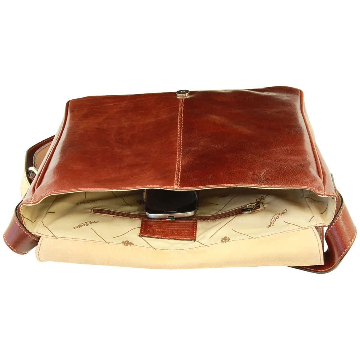 Cowhide Leather Messenger Bag - Brown