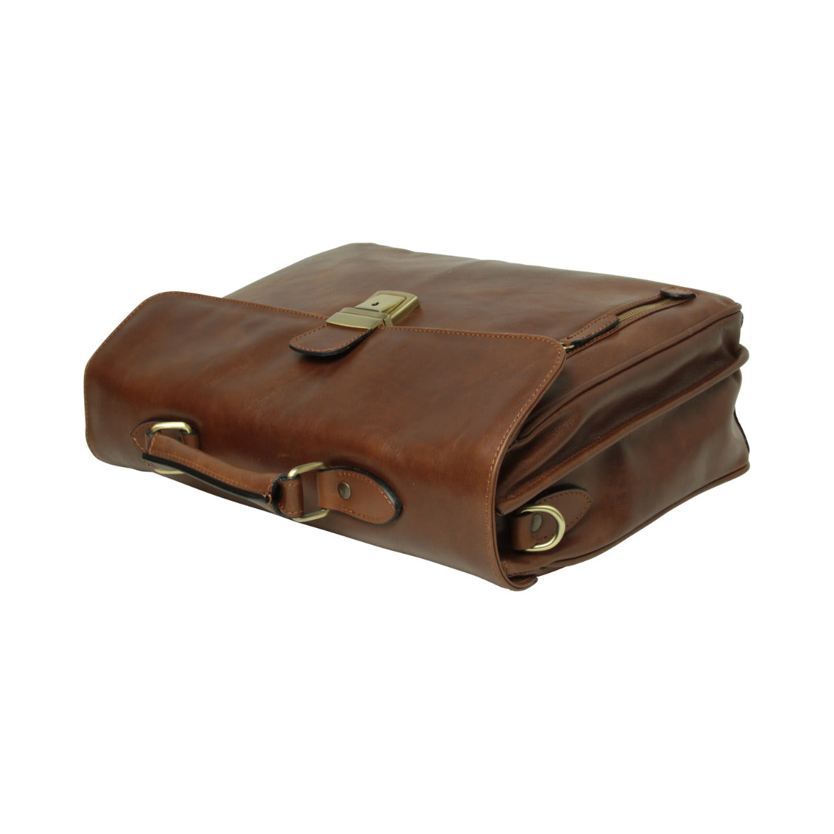 Premium Oiled Calfskin Leather Briefcase With Shoulder Strap - Chestnut