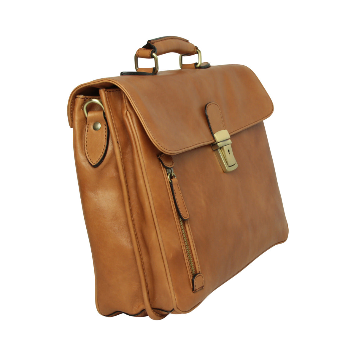 Full Grain Leather Briefcase - Gold