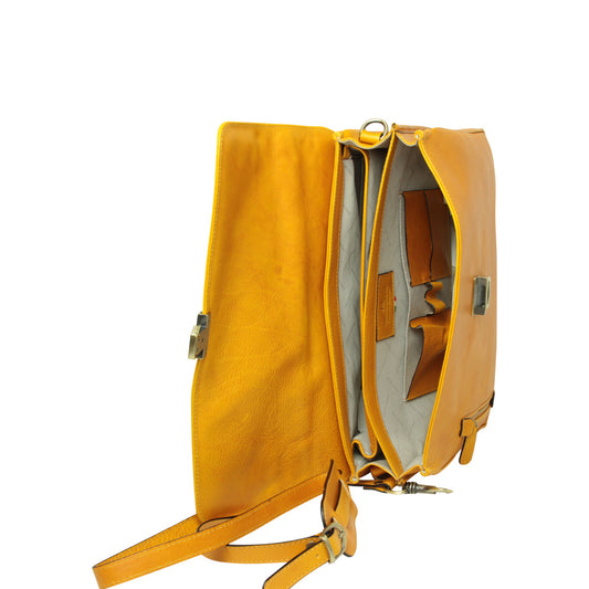 Full Grain Leather Briefcase - Yellow Ocher