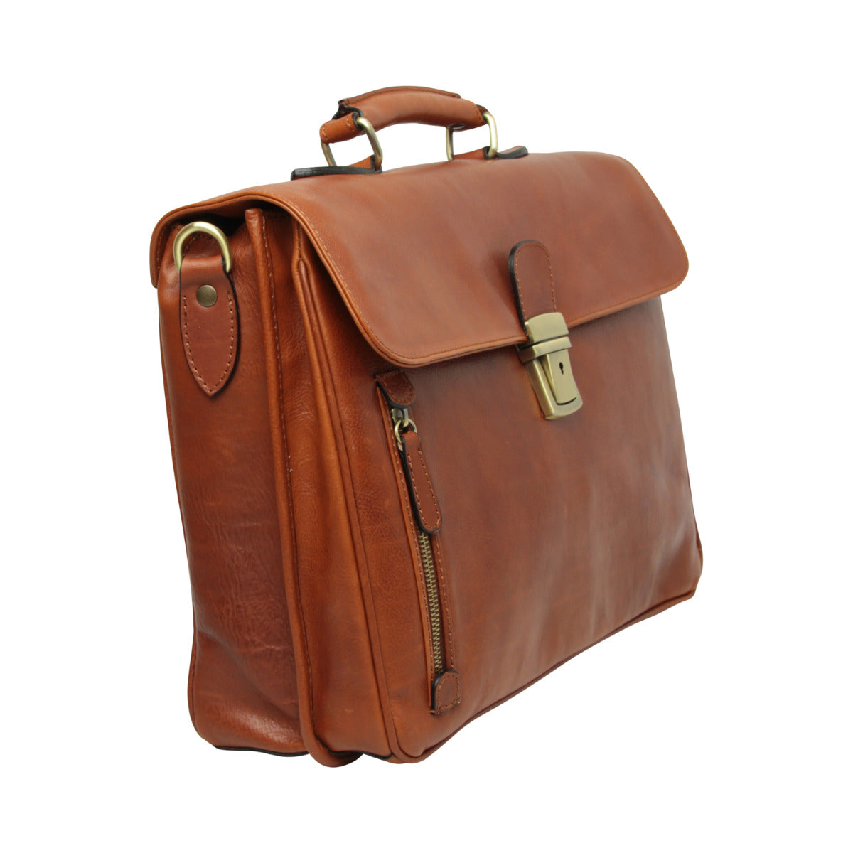 Full Grain Leather Briefcase - Teak