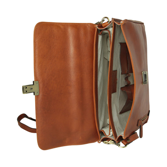 Full Grain Leather Briefcase - Teak