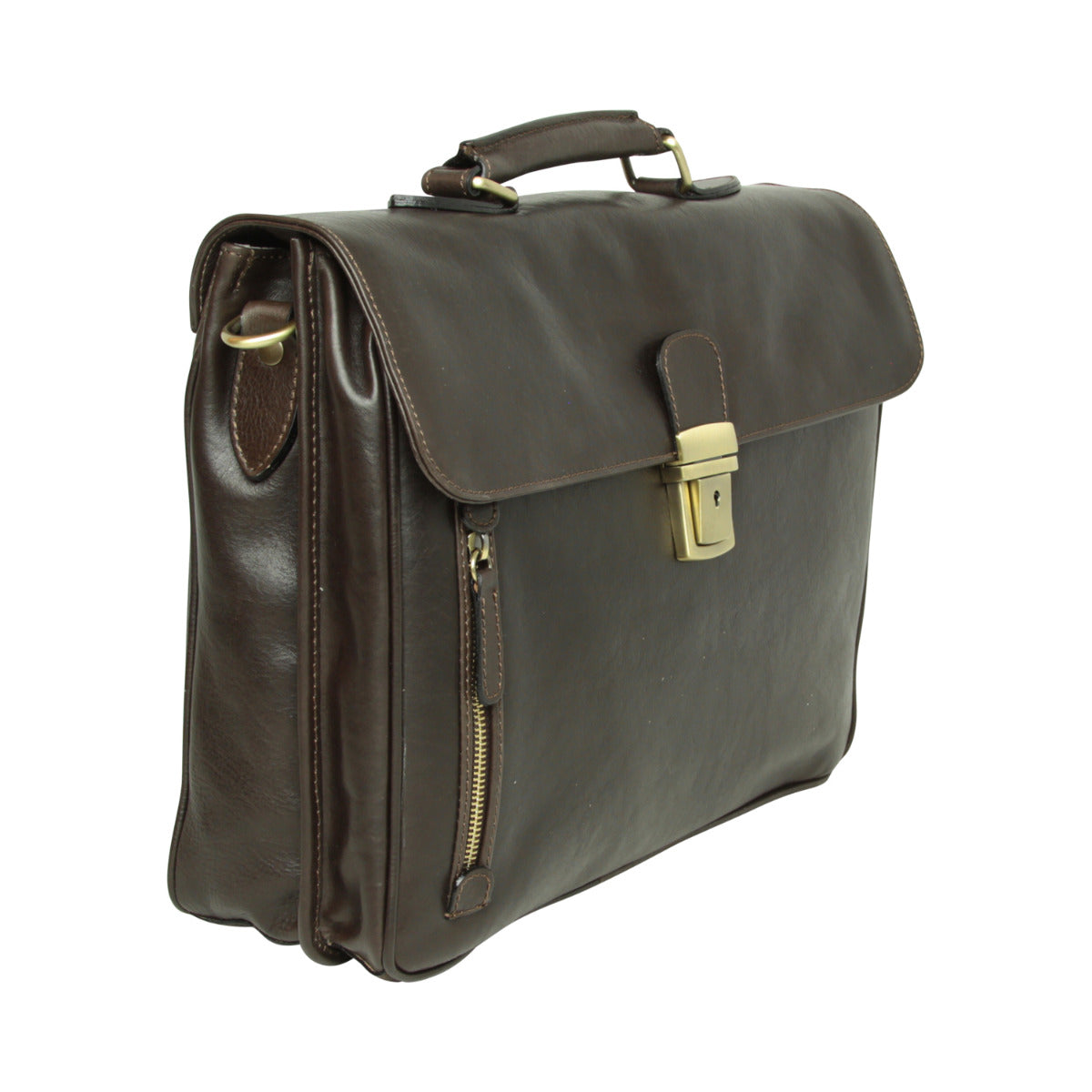 Full Grain Leather Briefcase - Dark Brown