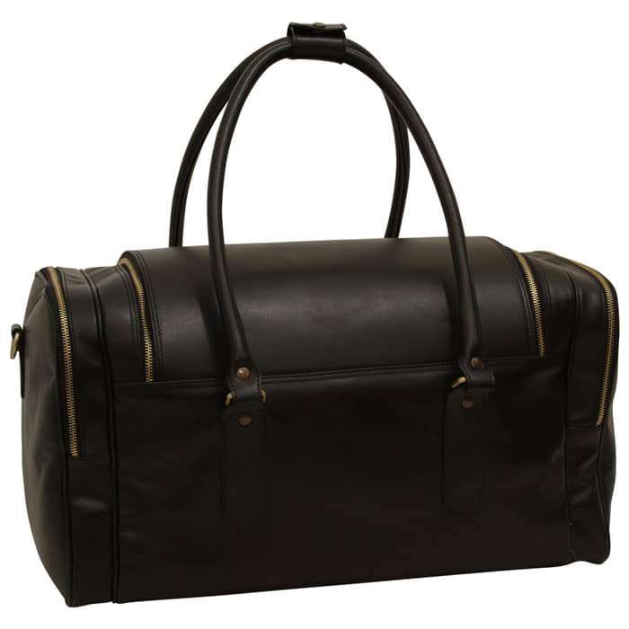 Round Metal Zip Leather Travel Bag - Black