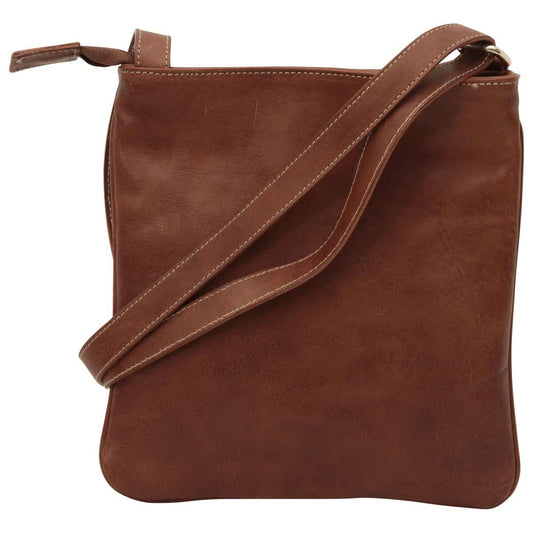 Leather Cross Body Bag With Zip Pocket - Chestnut