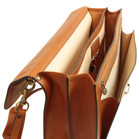 Briefcase With Leather Shoulder Strap - Brown Colonial