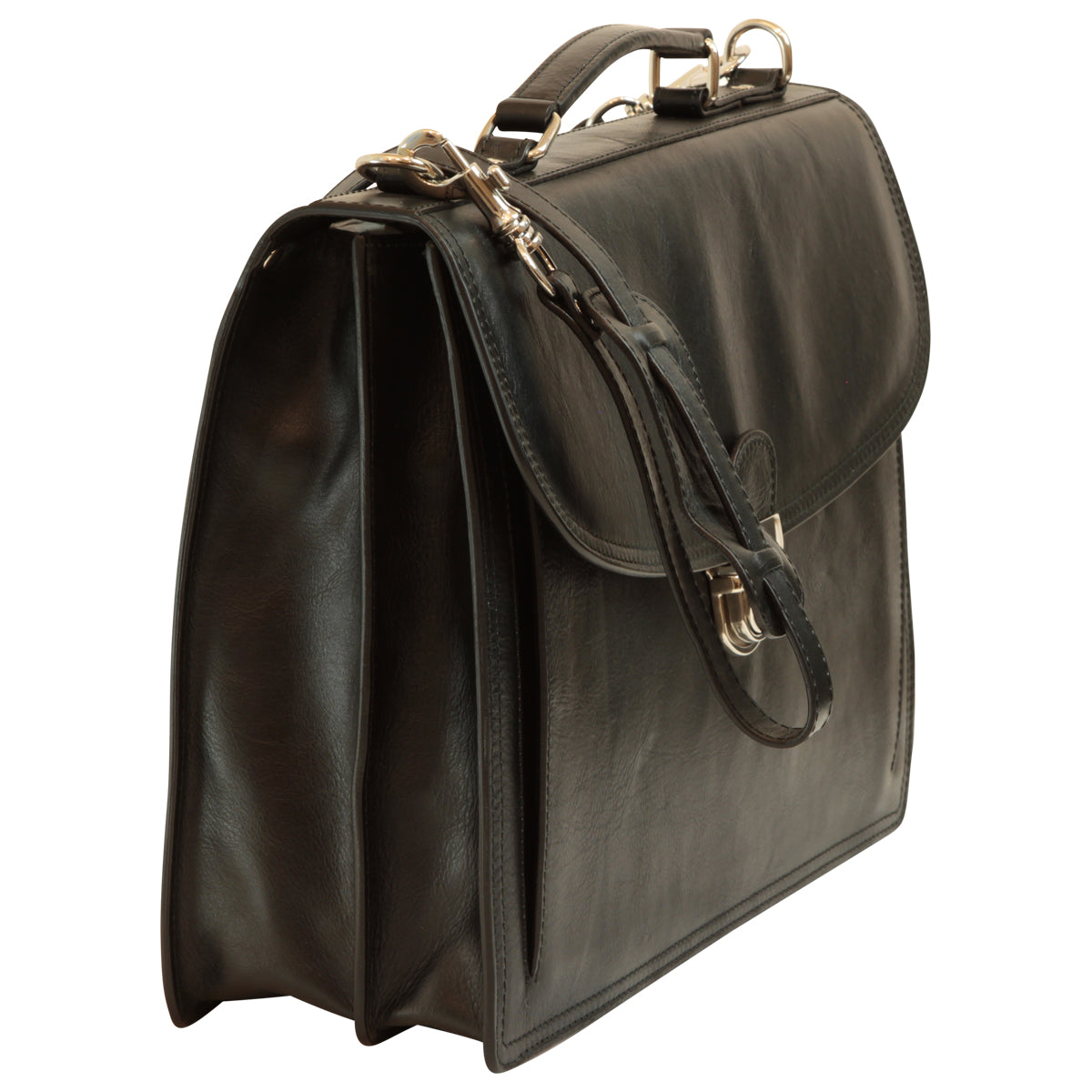 Briefcase With Leather Shoulder Strap - Black