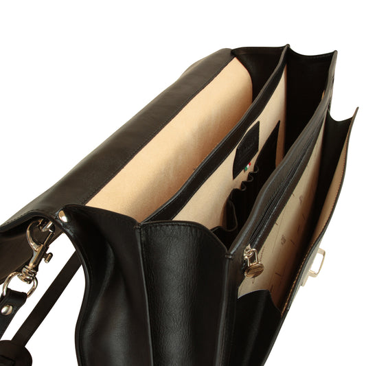 Briefcase With Leather Shoulder Strap - Black
