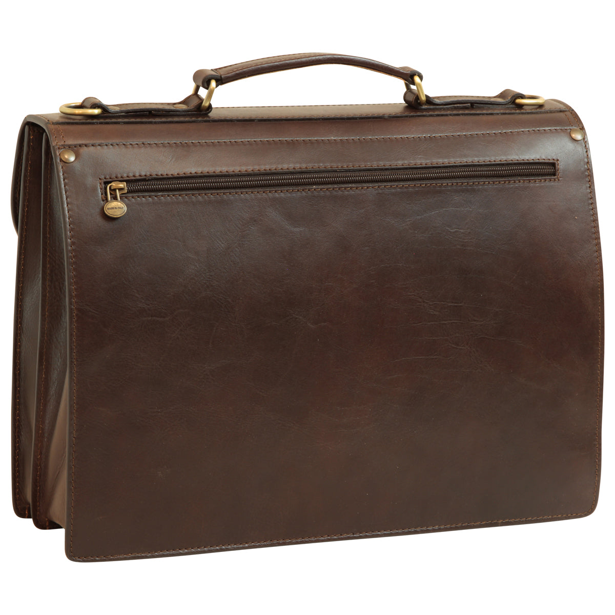 Briefcase With Leather Shoulder Strap - Dark Brown