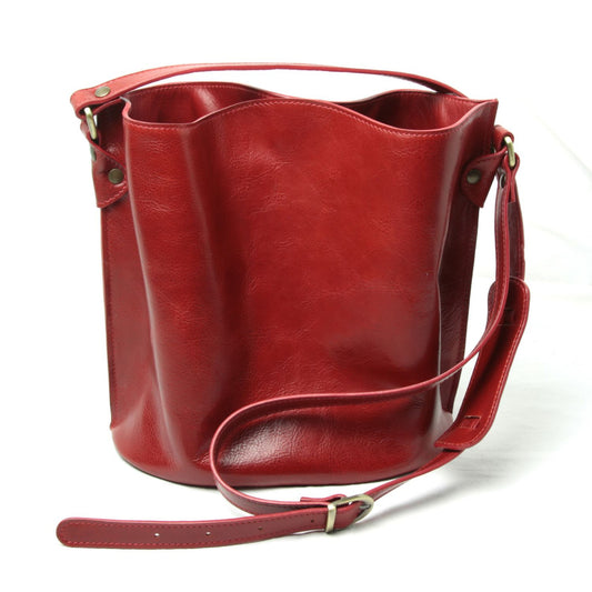 Full Grain Leather Shoulder Bag - Red