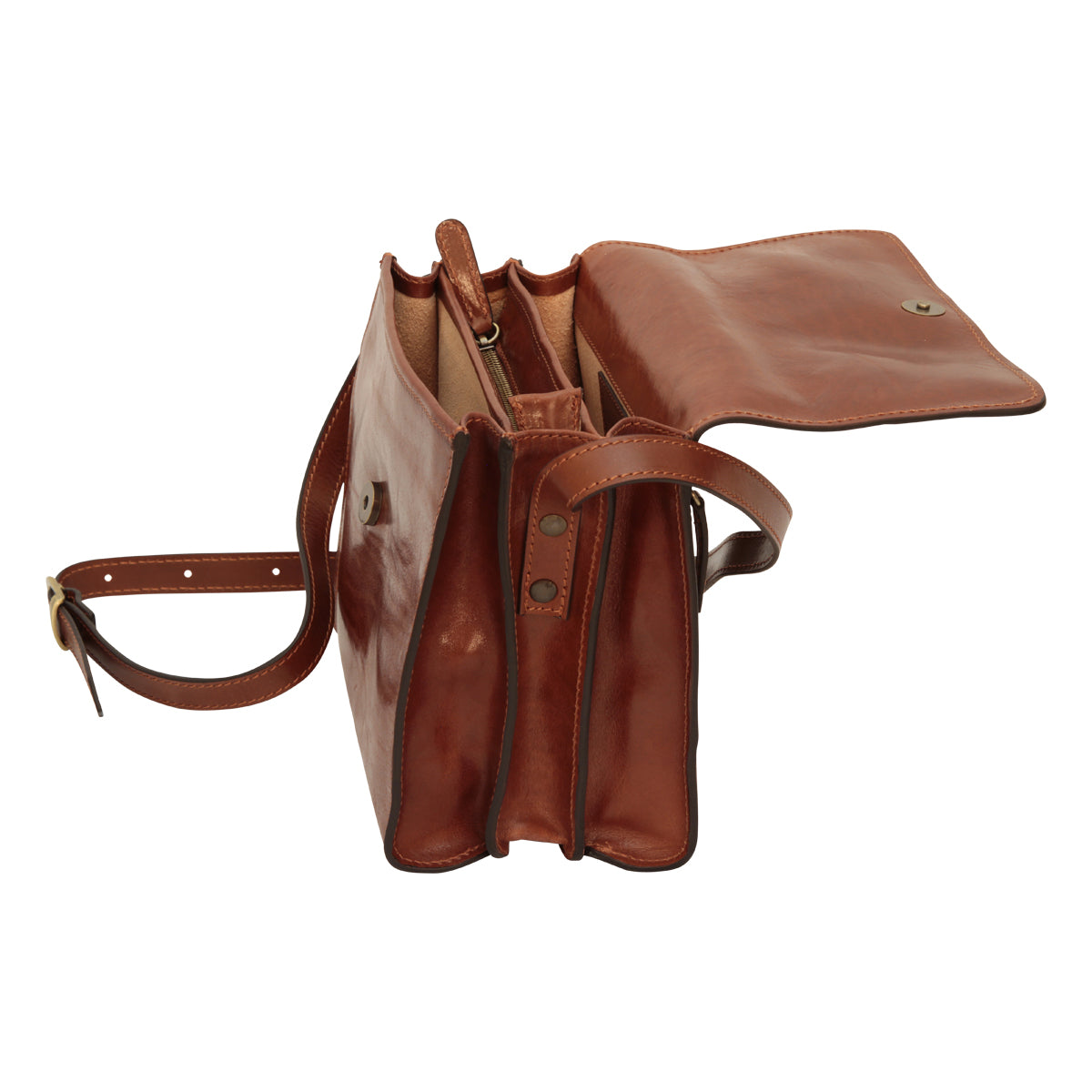 Full Grain Calfskin Shoulder Bag-Brown