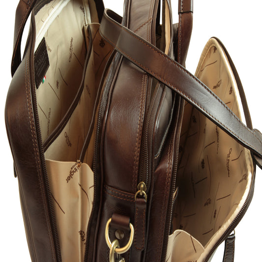 Italian Leather Briefcase - Dark Brown
