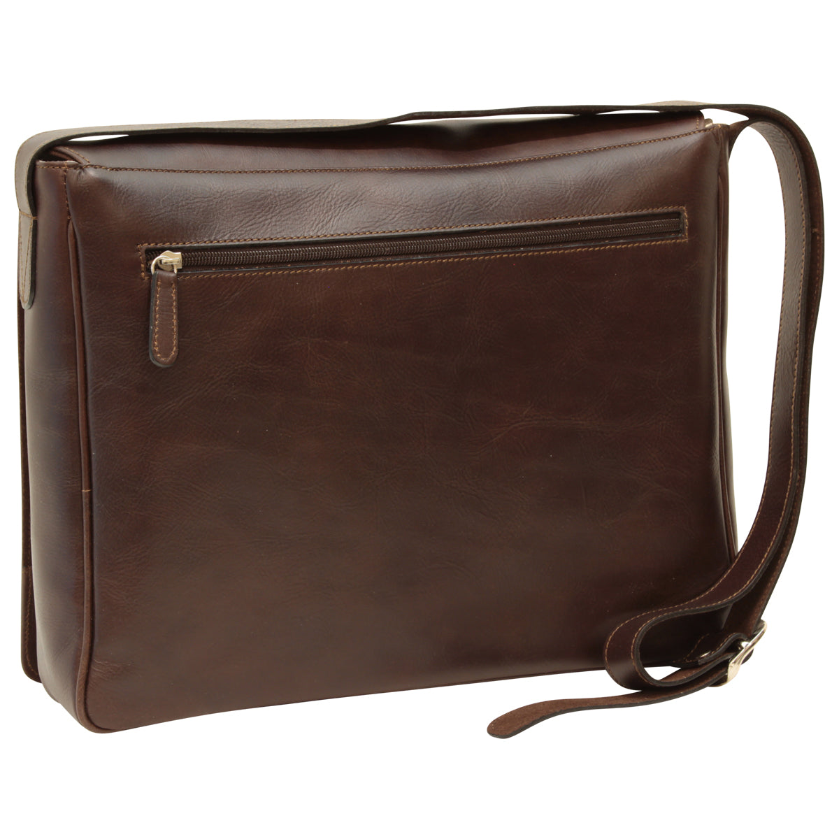 Cowhide Leather Messenger Bag - Dark Brown
