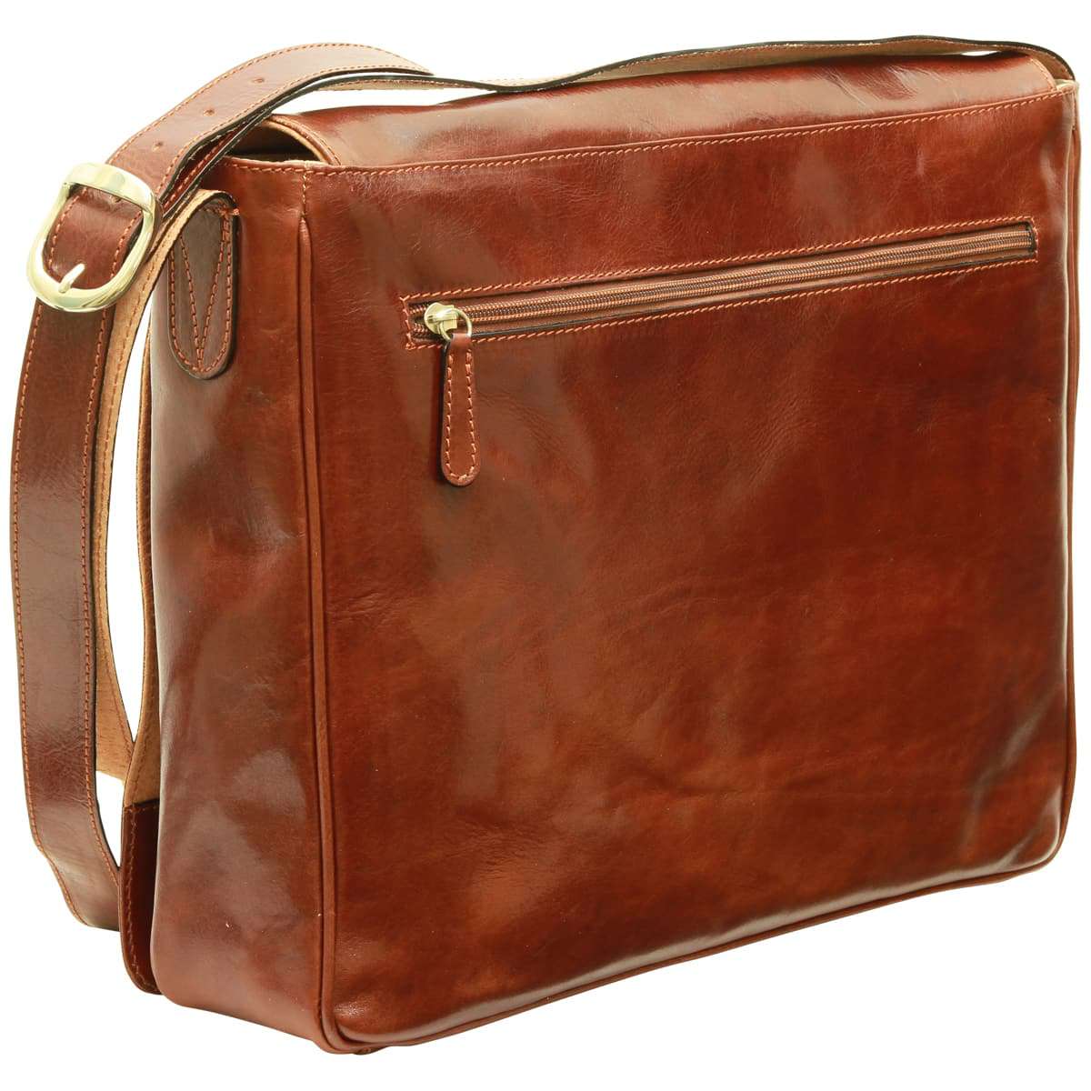 Cowhide Leather Messenger Bag - Brown