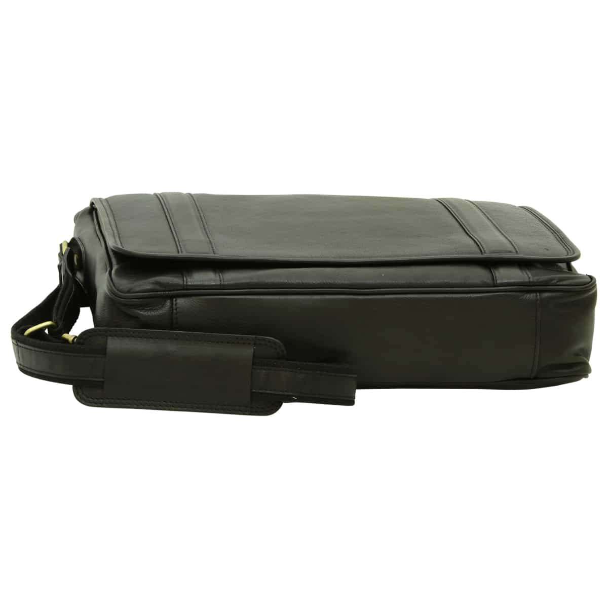 Soft Calfskin Leather Messenger Bag - Black