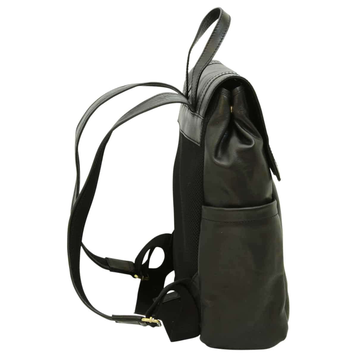 Leather Laptop Backpack - Black