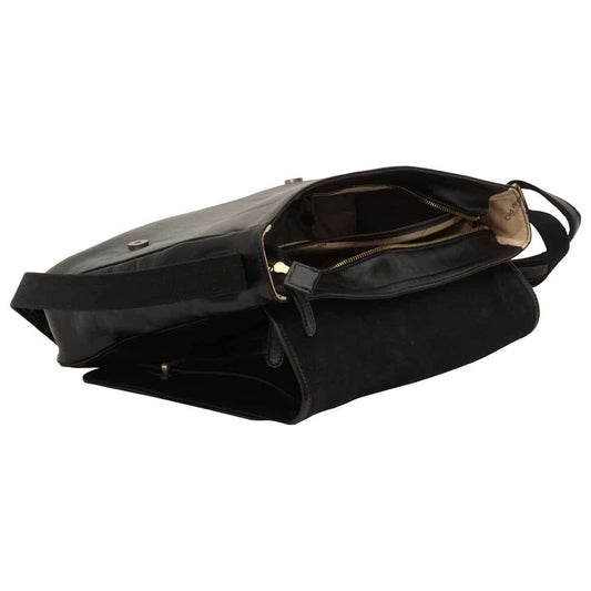 Large Leather Bag With Magnetic Closure - Black