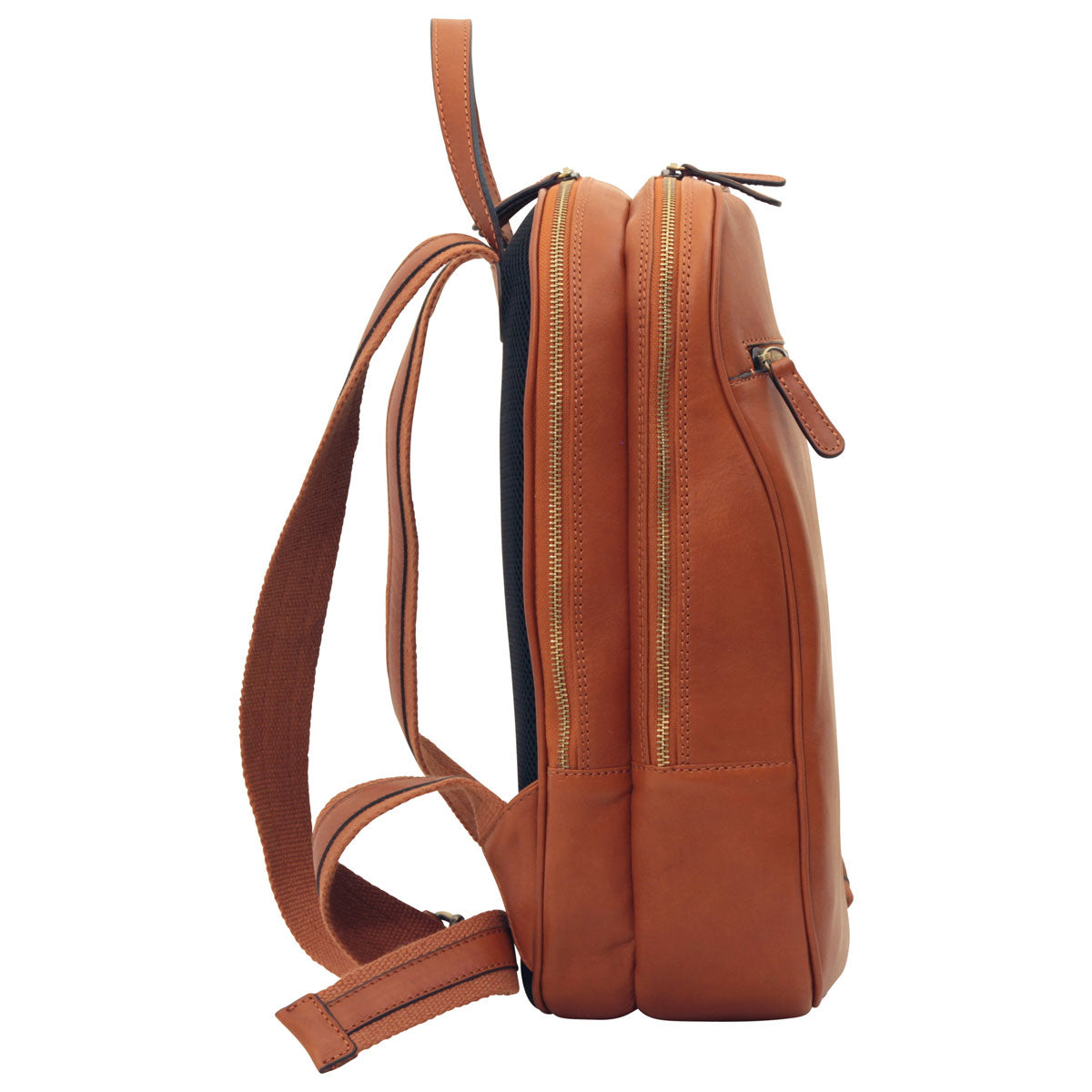 Leather Backpack With Exterior Zip Pockets - Brown Colonial