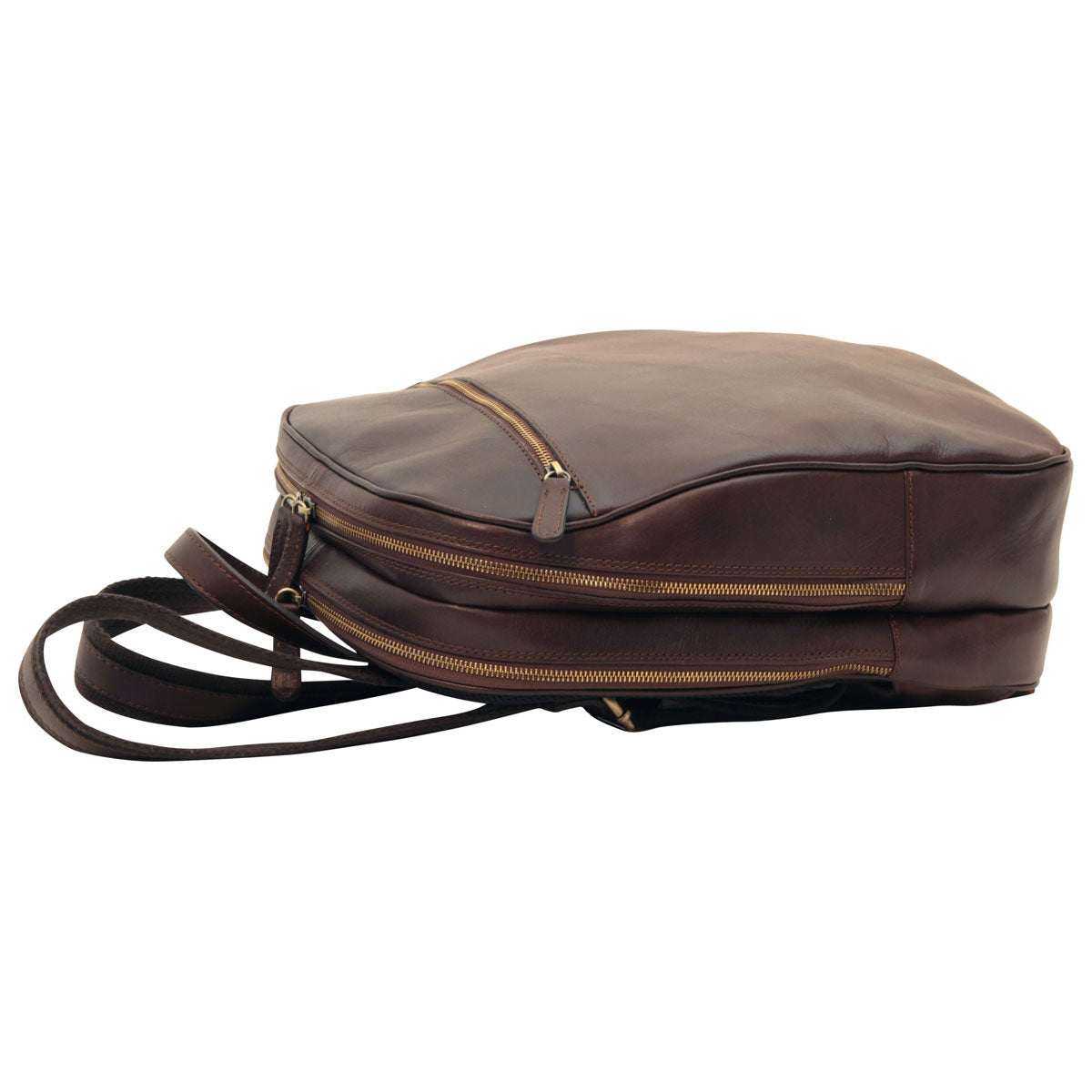 Leather Backpack With Exterior Zip Pockets - Dark Brown