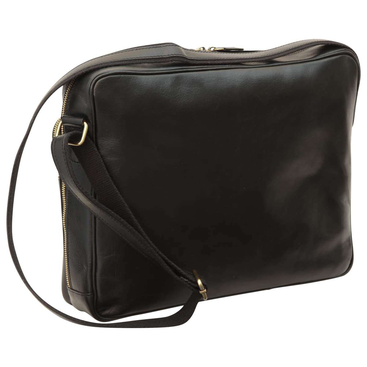 Large Leather Bag With Zip Closures - Black