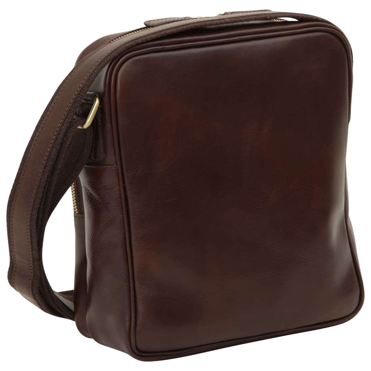 Small Leather Bag With Zip Closures - Dark Brown