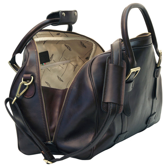 Cowhide Leather Travel Bag - Dark Brown