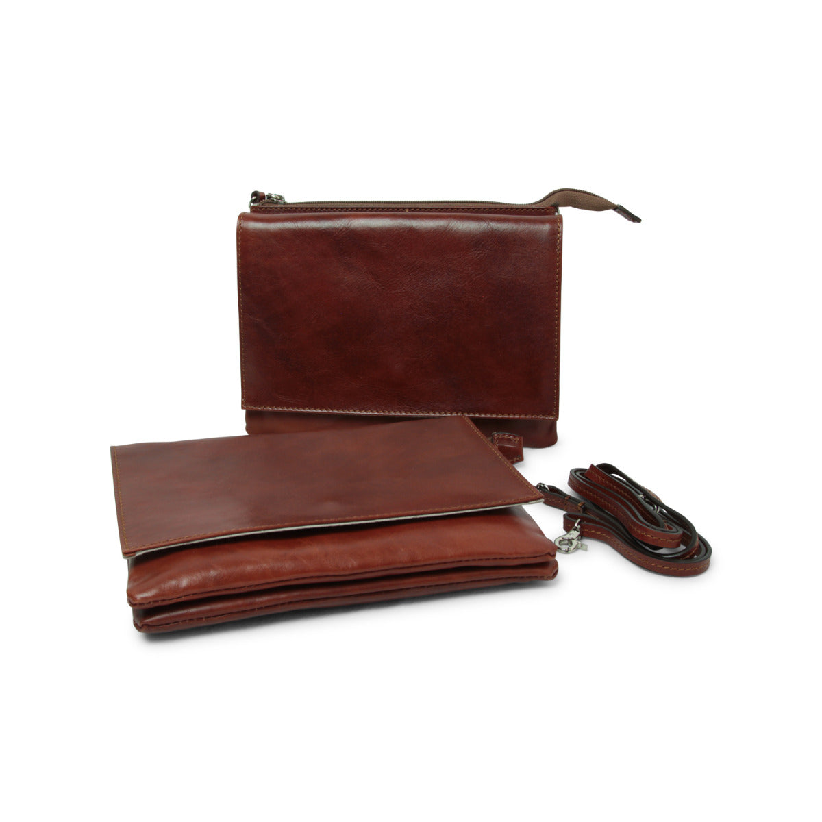 Full Grain Leather Shoulder Bag - Brown