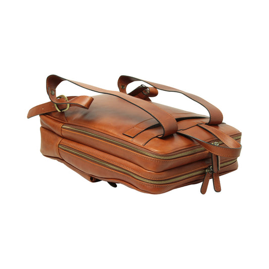 Leather Back Pack With Backside Troller Strap - Teak