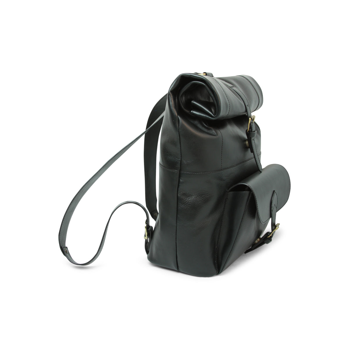 Full Grain Leather Back Pack - Black