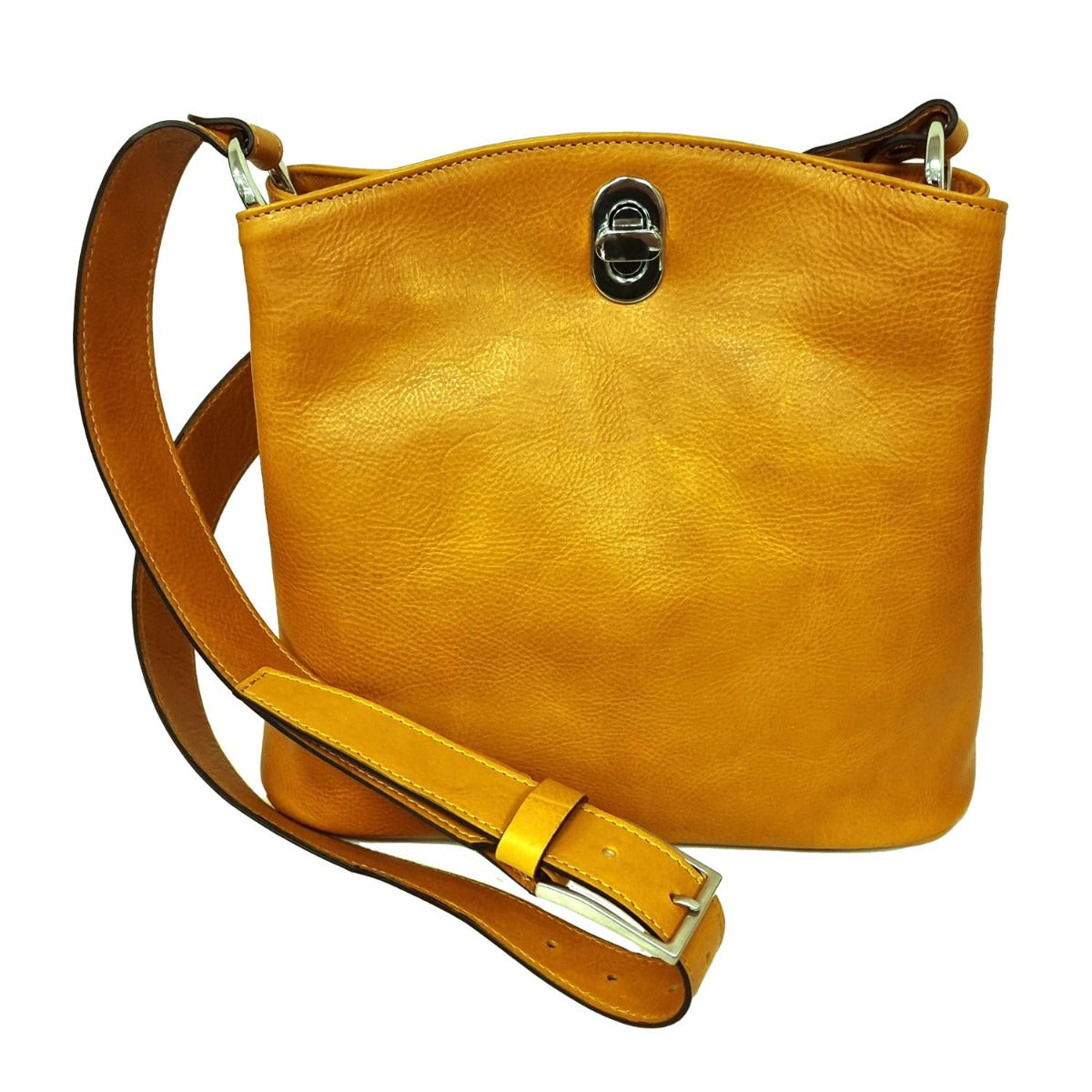 Leather Bucket Bag-Ocher