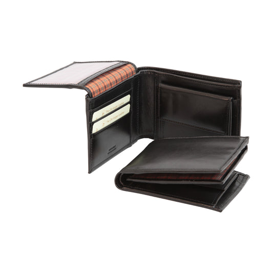 Leather Bifold Wallet With Coin Pocket - Black Rfid System