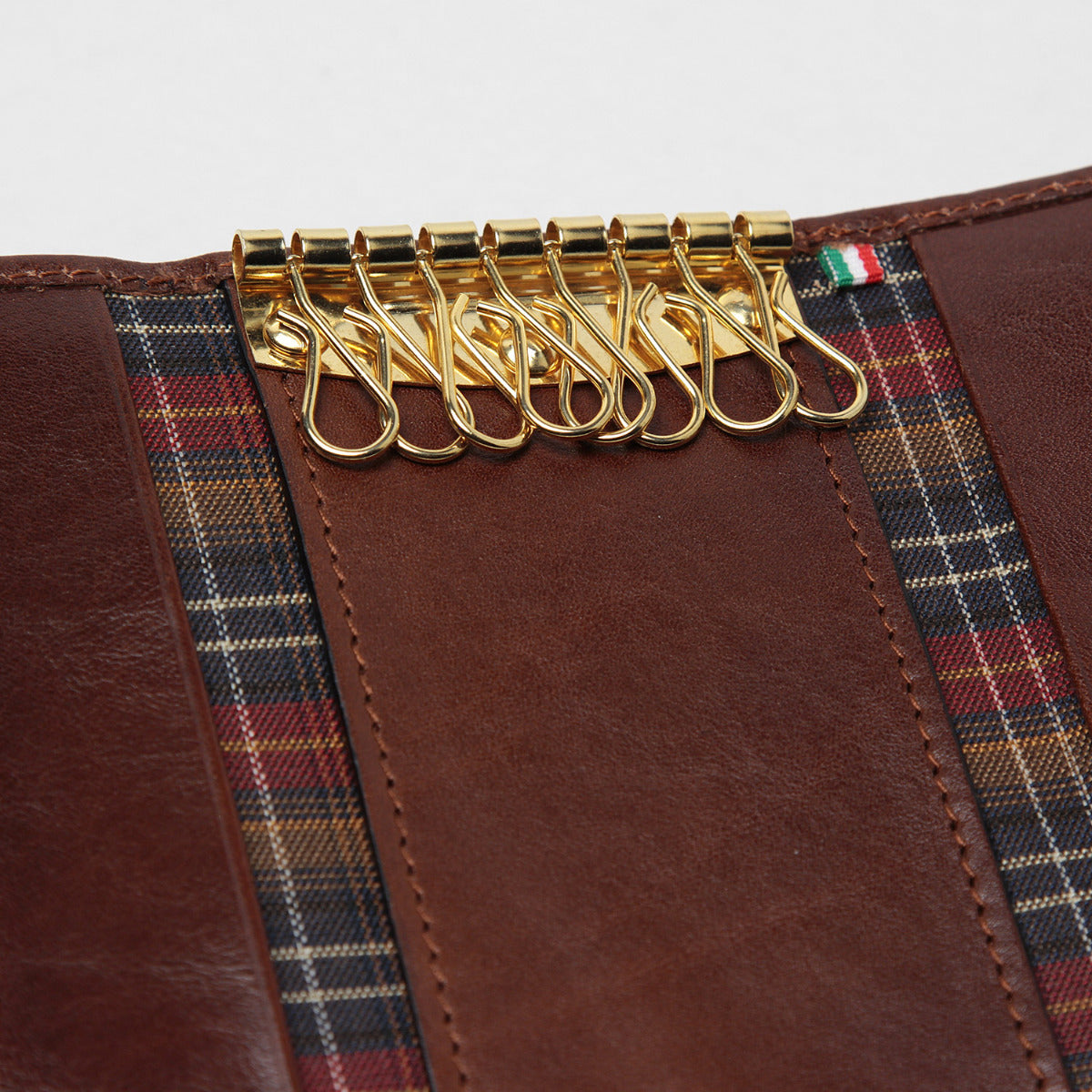 Full Grain Leather Key Ring 8 Hooks - Brown