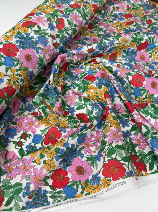 bright liberty london floral cotton close up multicolour flowers