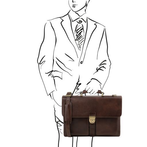 Dark Brown leather Briefcases Assisi - by Tuscany Leather