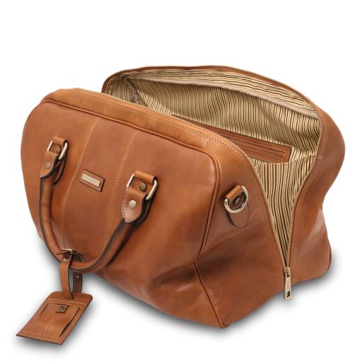 Dark Brown leather Duffel Bags Lisbona - by Tuscany Leather